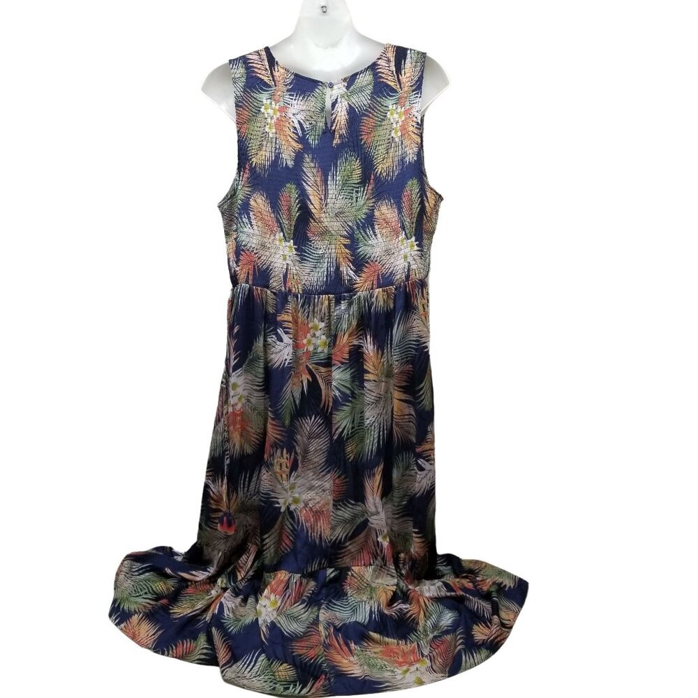 Terra Sky 3X Tropical Floral Dress Tiered Ruffle Sleeveless Summer Beach - Picture 2 of 10